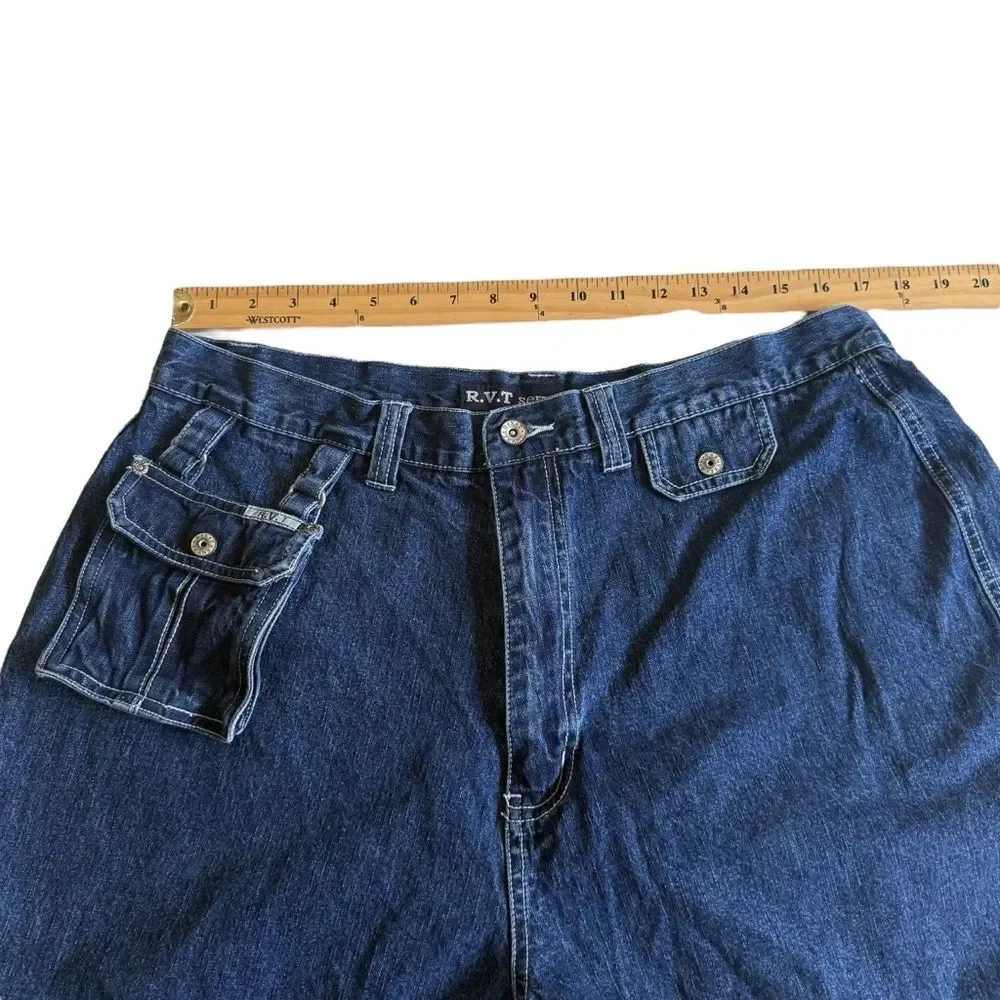 Vintage RVT Serve Piping Hot Denim Shorts Attached Denim Bag Blue Sz 20